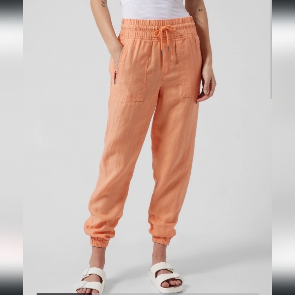 Athleta Cabo Linen Peach Drawstring Women's Joggers Pants size 12
